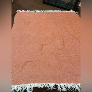 Linea Casa SFERA Rust White pattern cotton throw fringe blanket 49x62 -Portugal